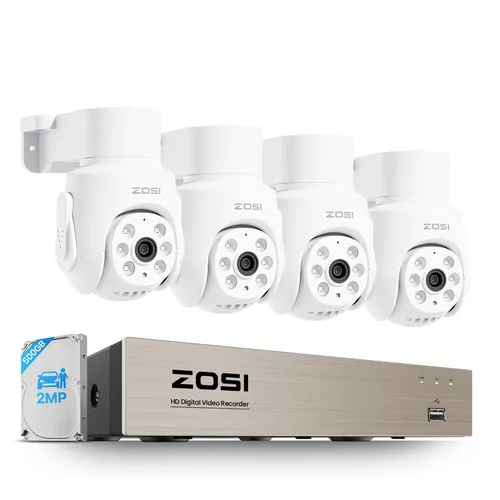 ZOSI 1080P FHD Überwachungskamera Set Aussen 8CH DVR 500GB Schwenkbar PT Kameras