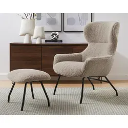 SalesFever Sessel und Hocker Set – Teddyfell Bezug mit Metallbeinen - Sessel Set aus hochwertigem Teddyfell und stabilen Metallbeinen, perfekt für stilvolle Wohnräume – Maße: B 79 x T 82 x H 103 cm.
