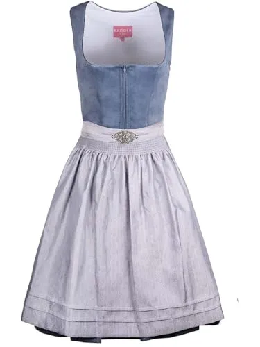 Krüger Dirndl Aurela 60cm Länge Knielang | Elegantes Samt-Dirndl mit Schlichter Dirndlschürze | Damen (DE/NL/SE/PL, Numerisch, 46, Regular, Regular, hellblau)