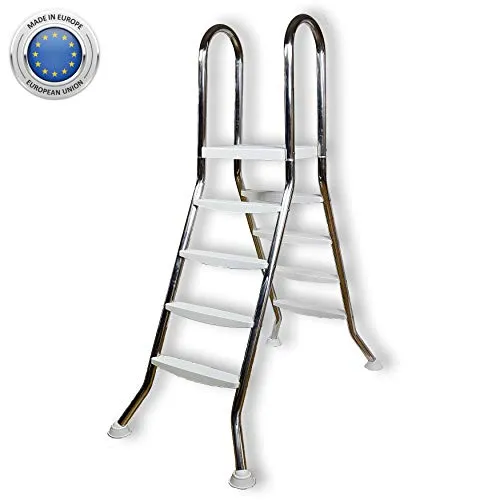 Poolleiter MY POOL BWT - 4-stufige Edelstahlleiter - Poolzubehör für eine sichere und komfortable Nutzung, passend für Poolhöhen von 120/125 cm, max. Belastbarkeit 150 kg.