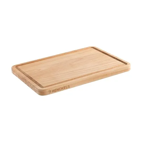 HENCKELS by ZWILLING Schneidbrett aus Holz 32x22 cm - Hackbretter aus FSC-zertifiziertem Kautschuk-Holz, beidseitig nutzbar mit Saftrille für müheloses Schneiden und längere Messerschärfe.