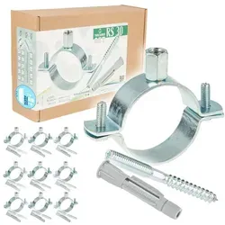 tecuro Rohrschelle 10 x Rohrschelle M8/M10 verzinkt, inkl. Stockschraube und Dübel