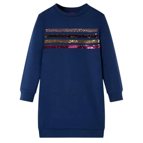 vidaXL Kinder-Pulloverkleid mit Streifen aus Pailletten Sweatshirt Kleid Marineblau 116