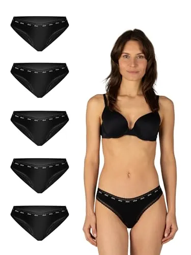 Elsie Lace Damen String Tanga 5er Pack – Baumwolle mit Stretch, Bequeme Unterhosen für Frauen mit elastischem Bund (DE/NL/SE/PL, Alphanumerisch, 3XL, Regular, Regular, 5X Schwarz)