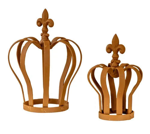 Levandeo® Gartenfigur 2er Set Krone Metall Rostdeko - Figuren: Charmantes 2er Set aus Metall mit authentisch gerostetem Look, ideal für drinnen und draußen. Setzen Sie stilvolle Akzente im Shabby Chic oder Landhausstil.