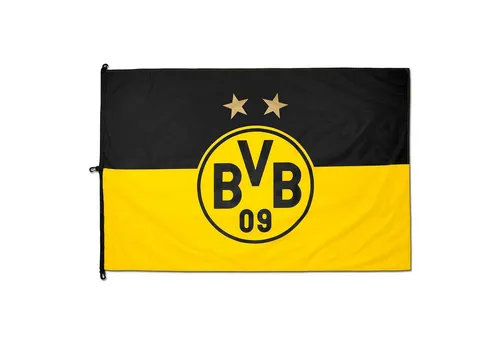 Borussia Dortmund BVB-Hissfahne (150x100cm) - Sportfan Fahnen für draußen, aus 100% Polyester, ideal für den Stadionbesuch oder die private Fan-Dekoration, einfach zu befestigen dank Karabinerhaken.