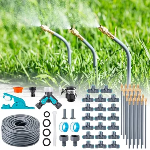 360° Automatisches Garten Bewässerungssystem, Tropfbewässerung mit Präziser Durchflussregelung, Sprinklersystem Kühlsystem für Gewächshaus, Hochbeet, Terrasse, Balkontopfpflanzen (30M)