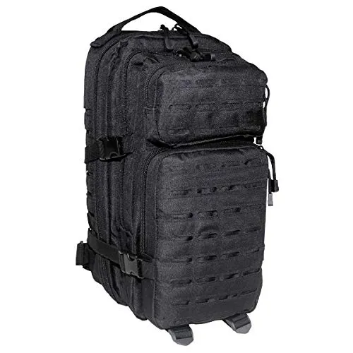 MFH US Rucksack Assault I Laser Daypack MOLLE (schwarz) - Wanderrucksack mit 30 Liter Kapazität, Laser-Cut Design für einfache Befestigung und zahlreiche MOLLE-Punkte. Ideal für Outdoor-Aktivitäten und vielseitige Nutzung.