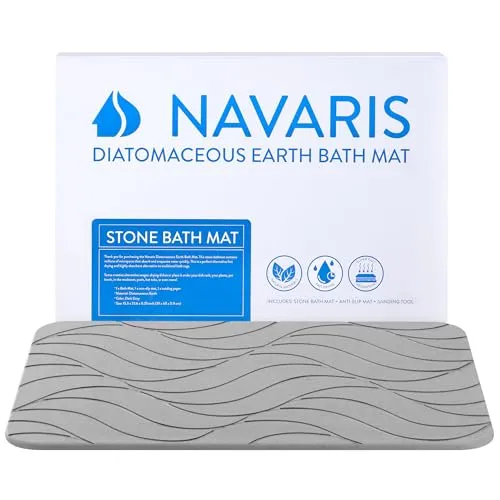 Navaris Kieselgur Badematte rutschfest - 60x39 cm für sicheres Stehen - Badematten & Badteppiche: Die rutschfeste Kieselgur-Matte absorbiert Wasser sofort und trocknet schnell, ideal für ein sicheres Badezimmer ohne Bakterien.