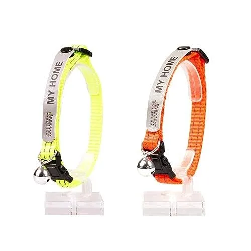 duvoplus, Katzenhalsband, reflektierend, Adresse, 20-30 cm/10 mm, Orange, anpassbar, reflektierend, optimale Sichtbarkeit im Dunkeln, Outdoor-Qualität, mit Sicherheitsvorrichtung, mit Glöckchen