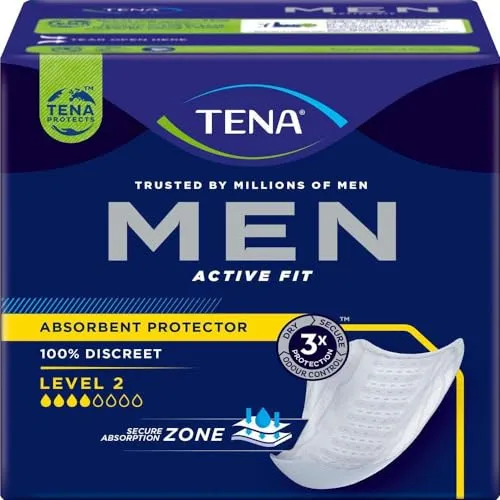 Tena Herren Aktiv Saugfähige Schutz Pads Level 2 - 10 Stück - Inkontinenzeinlagen für Herren, bieten zuverlässigen Schutz und Komfort für aktive Männer.