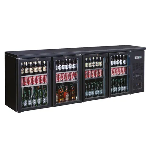 Gastro Flaschenkühltisch Kühltisch Barkühler 4 Glastüren, schwarz, 484 L 0/+10°C