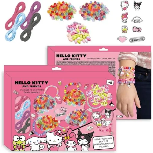 Schmuckset mit Hello Kitty and Friends-Perlen - Entwerfen Sie Ihre eigenen Armbänder mit Perlen, Elastik- und Sanrio-Charms, mehr als 1000 Stück