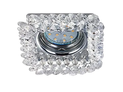 Deckeneinbaustrahler eckig in Silber Chrom mit Kristallglas, 10 x 10cm