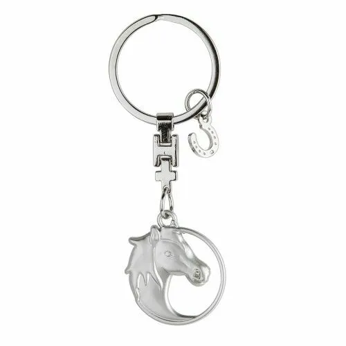 Schlüsselanhänger Pferd Metall silberfarben Box schwarz Geschenk Hufeisen NEU