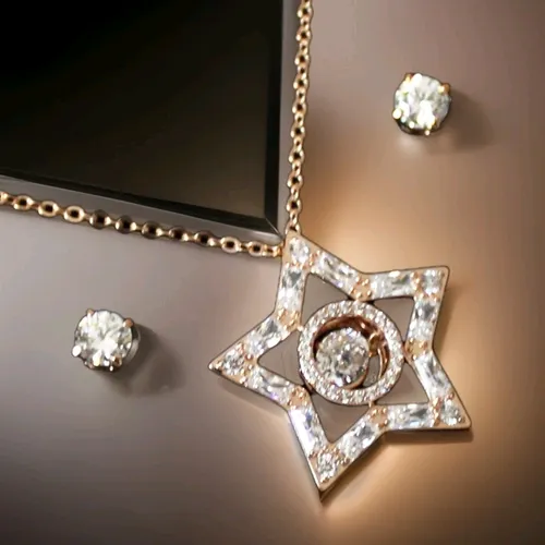 Swarovski Ohrring und Ketten Set Stella - Elegantes Schmuck-Set mit Roségoldton, inspiriert von österreichischen Landschaften. Das Sternemblem und glitzernde Ohrstecker machen es zum perfekten Geschenk für besondere Anlässe.