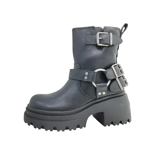 Buffalo Bravr Biker Damenschuhe Stiefel mit Reißverschluss in schwarz von Buffalo