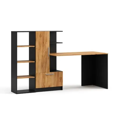 Schreibtisch Vicco Tomy Anthrazit/Goldkraft Eiche 150 x 59 cm 2er Set - Stylisches Schreibtisch-Set mit integriertem Regal für optimale Raumnutzung. Der kompakte Tisch bietet viel Stauraum für Bücher und Unterlagen, ideal für ein aufgeräumtes Arbeitsumfeld.