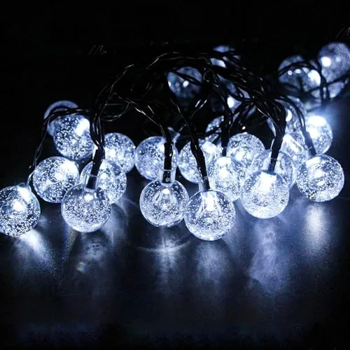 SALCAR Solar LED Lichterkette Außen, 5M 20 LEDs Kristall Kugeln Solarlichterkette Aussen mit 8 Modi, IP44 Wasserdicht Lichterketten Outdoor für Balkon Camping Vorzelt Garten Deko, Kaltweiß