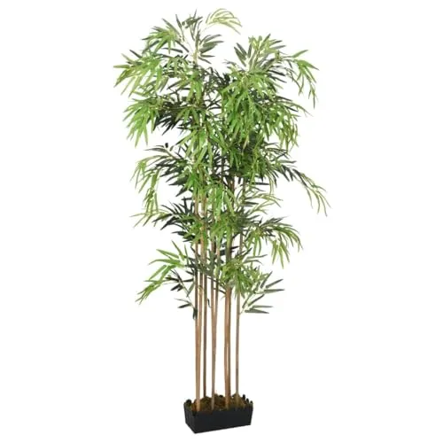 vidaXL Künstlicher Bambusbaum 150 cm mit 1095 Blättern - Künstliche Pflanzen für Wohnräume und Büros, wartungsfrei und mit realistischem Aussehen dank Textilfaserblättern und echten Bambusrohren.