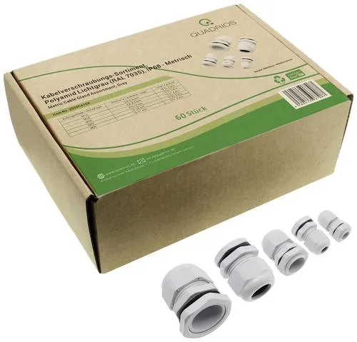 QUADRIOS Kabelverschraubungs-Set 2009CA108, 60 Stück - Praktisches Kabelverschraubungs-Set, 60-teilig für Metrische Anwendungen, temperaturbeständig und halogenfrei, ideal für Service- und Reparaturarbeiten.