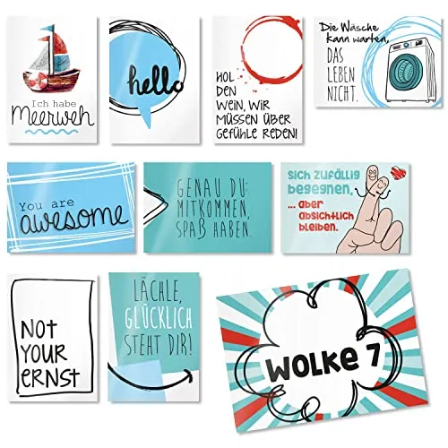 detailverliebt 20 Postkarten Set mit Sprüchen I DIN A6 I Spruch-Karten Set lustig witzig Zitate Liebe Freundschaft Motivation für Bilderrahmen Freundin I dv222