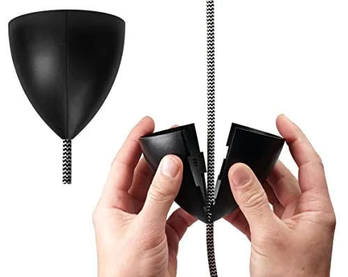 TBI Deckenbaldachin zweiteilig | Einfache Montage ohne Werkzeug | Design Baldachin schwarz | Deckenrosette groß Ø 9 cm aus Kunststoff zur Lampenaufhängung