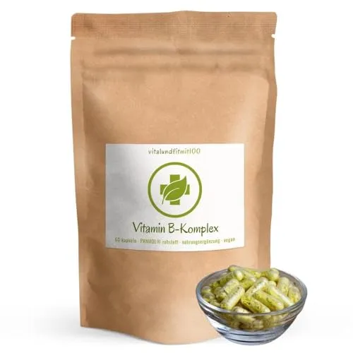 Vitamin B/B12 Kapseln - natürlicher Vitamin B-Komplex aus reinem Quinoasprossen-Extrakt - 60 Vegi Kapseln à 430 mg - (B1, B2, B3, B5, B6, B7, B9 und B12) - säureresistent - ohne Zusätze