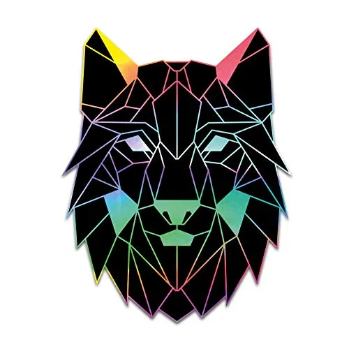 Produktbild Polygon Tier Sticker Hologramm Aufkleber Tiere Origami Geometrisch Selbstklebend Kunst für Auto Motorrad Laptop Kühlschrank Wand Dekor R117 (Wolf) 2 x