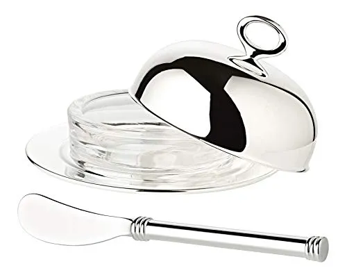 EDZARD Butterglocke Jago, Durchmesser 14 cm, edel versilbert, Butterdose mit Deckel und passendem Buttermesser Länge 18 cm