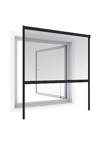 Windhager Insektenschutz Rollo Fliegengitter Alurahmen 130 x 160 cm - Fliegengitter Rollo für Fenster, individuell kürzbar, einfach zu montieren und reißfestes Fiberglasgewebe für langanhaltenden Schutz vor Insekten.