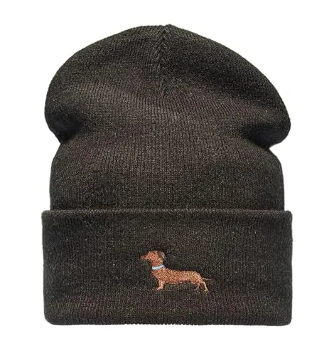 Baddery Strickmütze Herren & Damen : Dackel - Geschenk für Hundebesitzer Jäger Geschenke - Beanie Männer Mütze Gassi (Schwarz)
