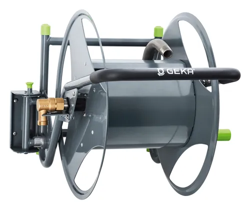 GEKA plus P40 Schlauchabroller - Druckluft Schlauchaufroller mit robuster Stahlkonstruktion und hochwertiger Messingarmatur, ideal für Werkstätten und flexible Schlauchhandhabung.