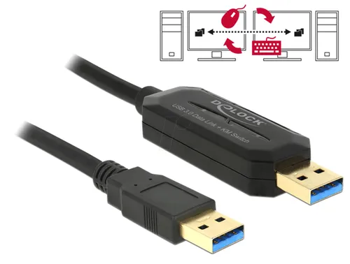 DELOCK 83647 - Data Link + KM Switch USB 3.0 - USB 3.0 Data Link Kabel für den schnellen Datenaustausch zwischen zwei Computern und die Nutzung von Tastatur und Maus an beiden Geräten. Ideal für effiziente Arbeitsabläufe.