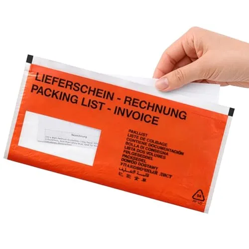 Netuno 50 Lieferscheintaschen rot selbstklebend DIN lang 23,9x13,1 cm