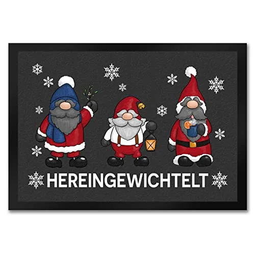 speecheese Hereingewichtelt Weihnachtswichtel Fußmatte in 35x50 cm in grau als schöne Begrüßung für den Türeingang zu Weihnachten und der Winterzeit