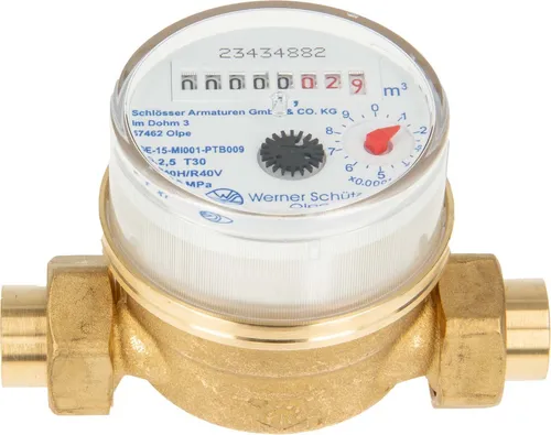 Einstrahlzähler ETK Kombi-Set für Kaltwasser bis 30°C - Präziser Aufputz-Wohnungswasserzähler bis 30°C, inkl. 15 mm Lötmuffen-Verschraubungen. Robuste Messgenauigkeit und flexibler Einbau für optimale Nutzung.