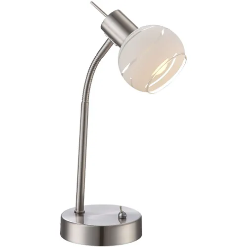 Flexibel einstellbare LED Tischlampe - Nickel matt mit Glas - Tischleuchte für modernes Wohnen, flexibel einstellbar und mit Schalter am Sockel. Ideal für Schlafzimmer und Wohnzimmer, sorgt für warmweißes Licht und angenehme Atmosphäre.