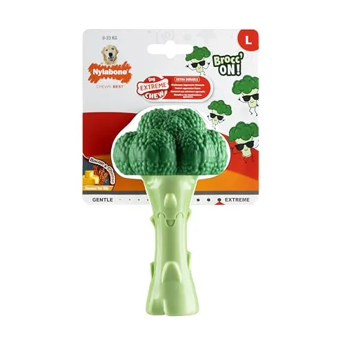 Nylabone, Extrem starker Kaueffekt, Neuartiges Kauspielzeug aus Brokkoli, Langlebiges Kauspielzeug mit Speck- und Käsegeschmack, Groß, Für Hunde bis 23 kg