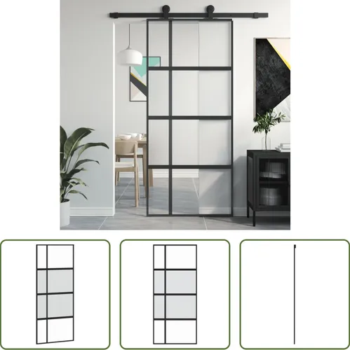 The Living Store Schiebetür Schwarz 90x205 cm Hartglas und Aluminium