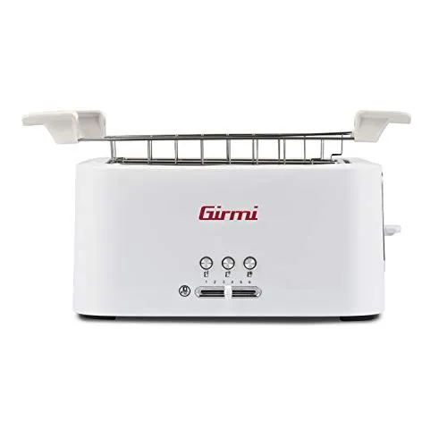 Girmi TP91 Toaster XL - 1500 W, Weiß - Toaster für bis zu 4 Toasts mit Timer und 6 Kochstufen. Ideal für große Familien, mit herausnehmbarer Krümelschublade und Edelstahlzangen.
