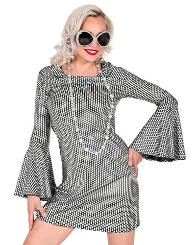 W WIDMANN MILANO Party Fashion - Kostüm Groovy Style 70er Jahre - Kostüm-Outfits für Erwachsene, verwandeln Sie sich in eine Dancing Queen mit einem schimmernden Kleid und Trompetenärmeln, ideal für Karneval und Mottopartys.