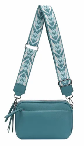ITALYSHOP24 Schultertasche Damen - Umhängetasche mit breitem Muster Gurt - Schultertasche für Damen, kombiniert Handytasche und Clutch in einem! Mit vielen Fächern und praktischem Design ist sie der perfekte Begleiter für Alltag und Reisen.