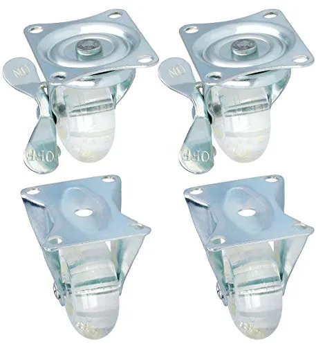 com-four® 4x Lenkrollen für Möbel, transparente Transportrollen | 2 der Rollen mit Bremse und Schwenklager - Industrierollen