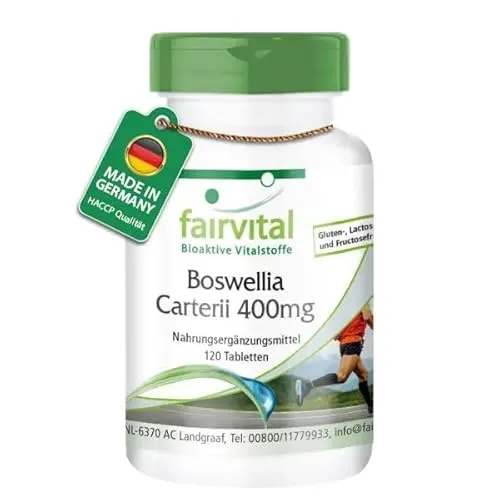 Fairvital | Boswellia carterii 400mg - 120 vegane Tabletten - Afrikanischer Weihrauch-Extrakt - 65% Boswelliasäuren - Qualitätsgeprüft und hochdosiert - Made in Germany