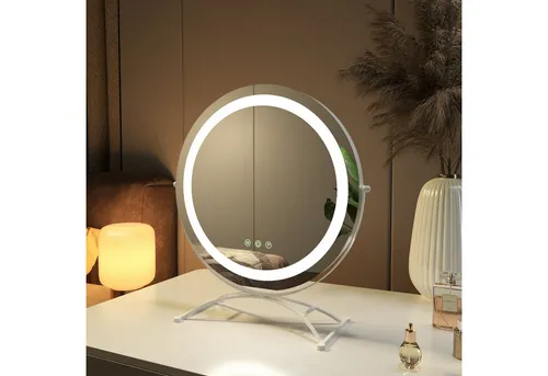 Emke Runder Kosmetikspiegel mit Dimmbarer Beleuchtung und 3 Farbtemperaturen - Eleganter Kosmetikspiegel mit 360° Drehfunktion und smarter Speicherfunktion. Wählen Sie zwischen warmem, neutralem und kaltem Licht für perfektes Make-up. Stabil und platzsparend, ideal für jeden Schminktisch.