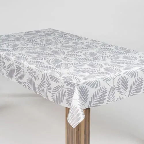 laro Wachstuch-Tischdecke Wachstischdecke Gartentischdecke Blattgeflüster Grau Weiß, Muster:Blattgeflüster Grau Weiß, Größe:110x280
