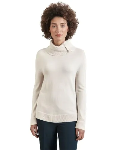 STREET ONE Damen A302831 Strickpullover, Weiß, 46 - Pullover für Damen mit elegantem Kragen und Knopfdetail, seitlichen Schlitzen und einem angenehmen Viskosemix für höchsten Tragekomfort.