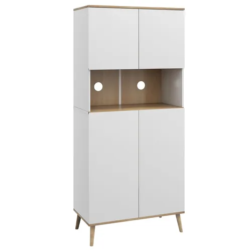 HOMCOM Küchen-Sideboard – Eleganter Küchenschrank mit verstellbaren Einlegeböden - Küchenunterschrank im skandinavischen Design mit 2 Schränken und einer großen Nische. Verstellbare Regale bieten flexiblen Stauraum und 2 Kabeldurchführungen erleichtern die Organisation.
