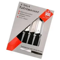 Neustanlo | Tafelmesser Set | 6 Stück | Edelstahlklinge mit Wellenschliff | robuste Kunststoffgriffe | klassisch schwarz | perfekt als Menümesser